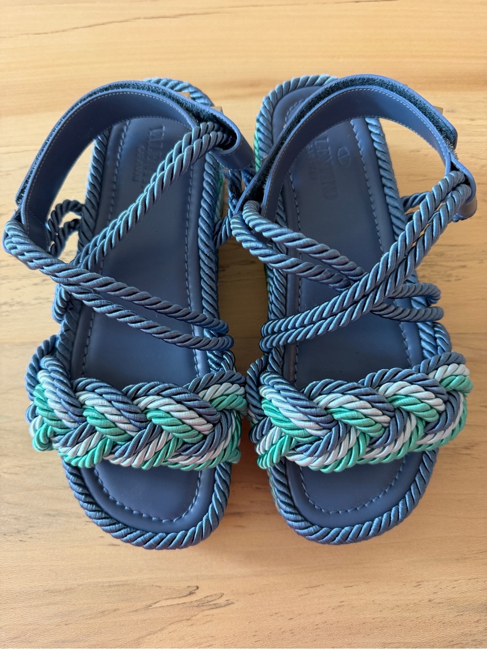 NIB Valentino Torchon Blue Platform Wedge Sandals